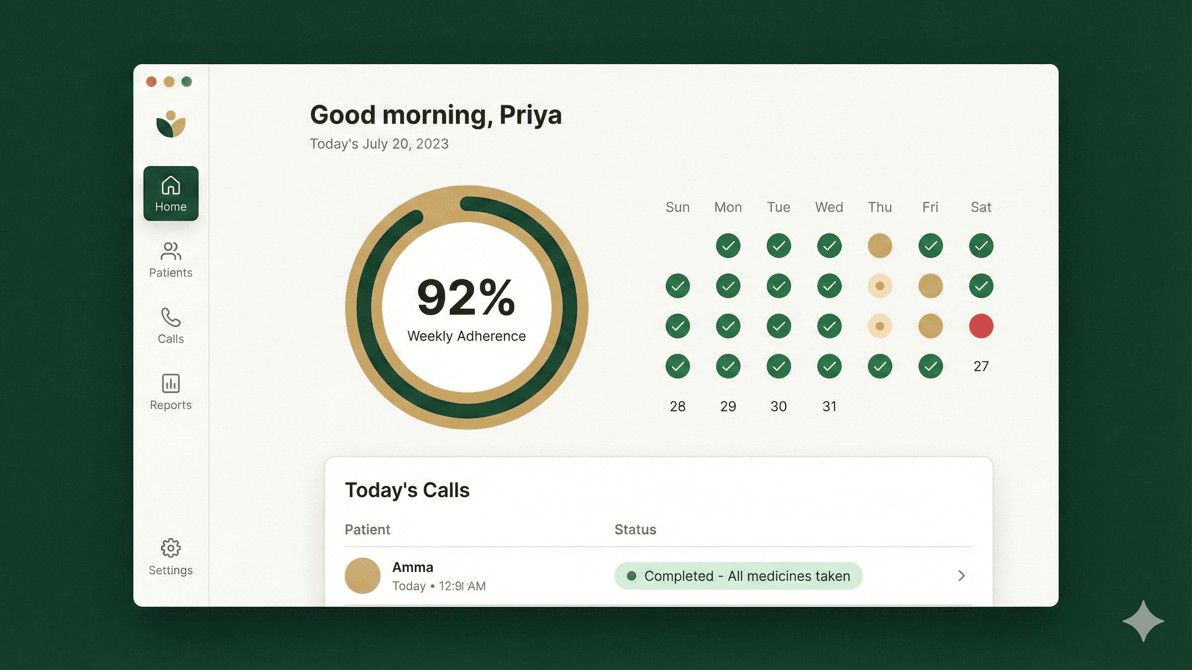 EchoCare AI dashboard showing daily wellness tracking